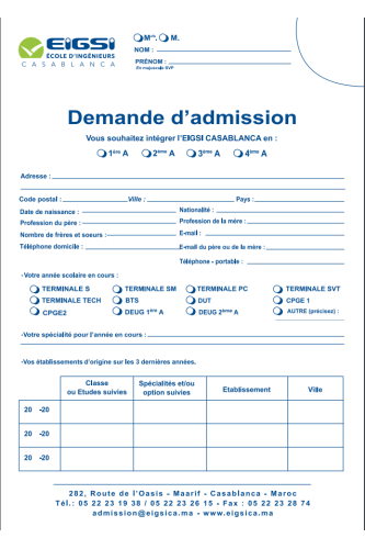 dossier d'admission
